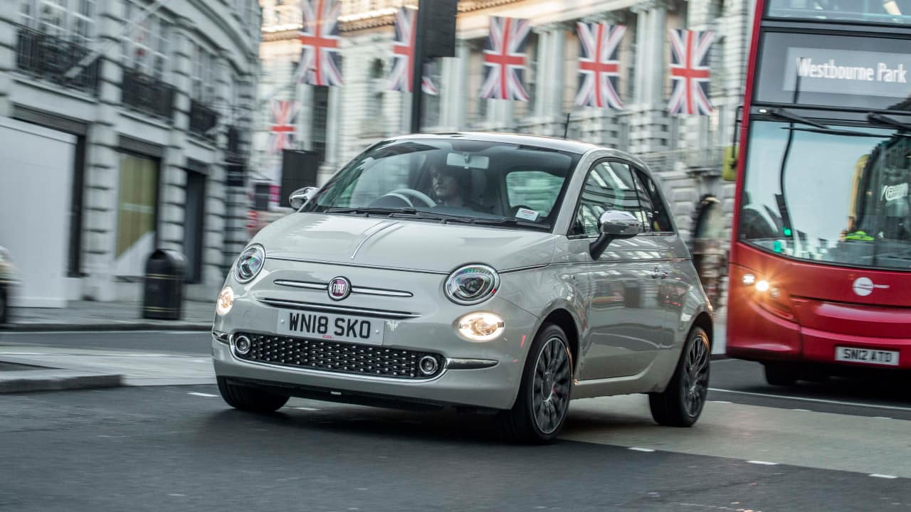 White Fiat 500 Exterior Front Driving