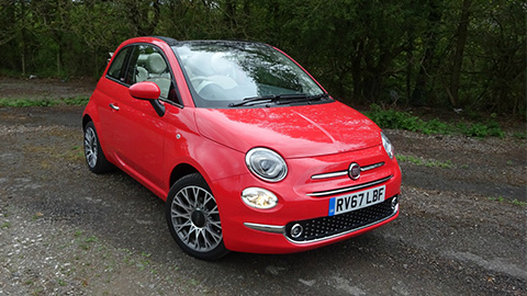 Red Fiat 500C, parked