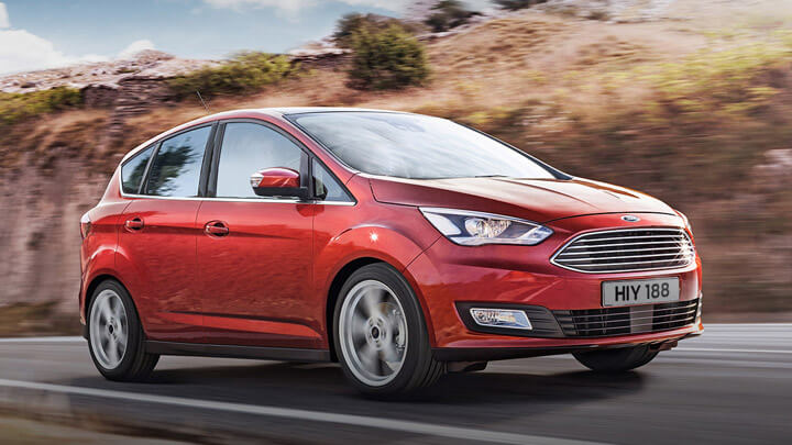 Red Ford C-Max, driving