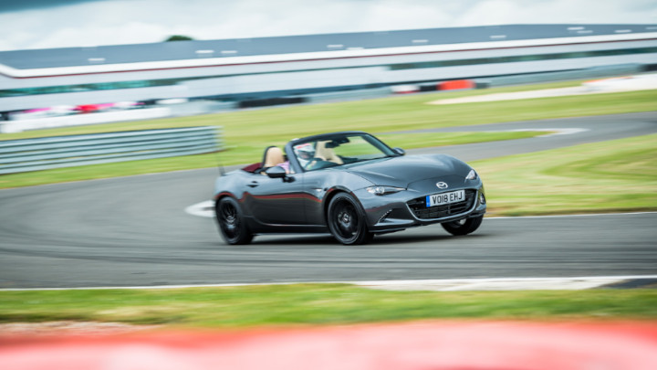 Grey Mazda MX-5 Exterior Front Driving Race Track