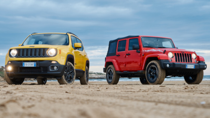 Yellow Jeep Renegade and Red Jeep Wrangler